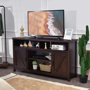 59" Farmhouse TV Stand for TVs Up to 65 Inches, Wood Entertainment Center Media Console Cabinet with Double Barn Doors & Adjustable Shelves