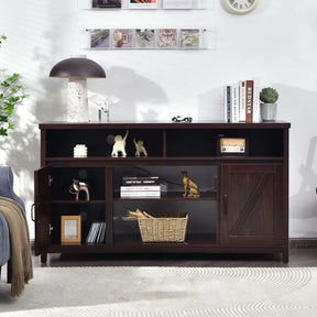 59" Farmhouse TV Stand for TVs Up to 65 Inches, Wood Entertainment Center Media Console Cabinet with Double Barn Doors & Adjustable Shelves