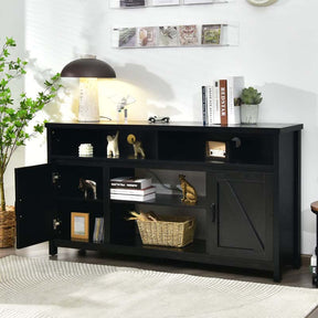59" Farmhouse TV Stand for TVs Up to 65 Inches, Wood Entertainment Center Media Console Cabinet with Double Barn Doors & Adjustable Shelves