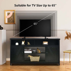 59" Farmhouse TV Stand for TVs Up to 65 Inches, Wood Entertainment Center Media Console Cabinet with Double Barn Doors & Adjustable Shelves