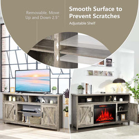 59" Farmhouse TV Stand for TVs Up to 65 Inches, Wood Entertainment Center Media Console Cabinet with Double Barn Doors & Adjustable Shelves