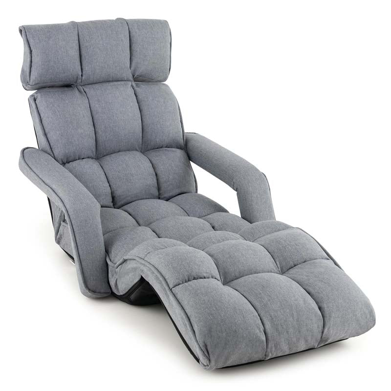 6-Position Adjustable Floor Sofa Bed, Folding Lazy Sofa Chaise Lounger Recliner with Armrests & Footrests for Living Room, Bedroom & Gaming