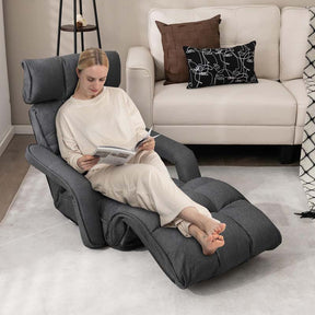 6-Position Adjustable Floor Sofa Bed, Folding Lazy Sofa Chaise Lounger Recliner with Armrests & Footrests for Living Room, Bedroom & Gaming