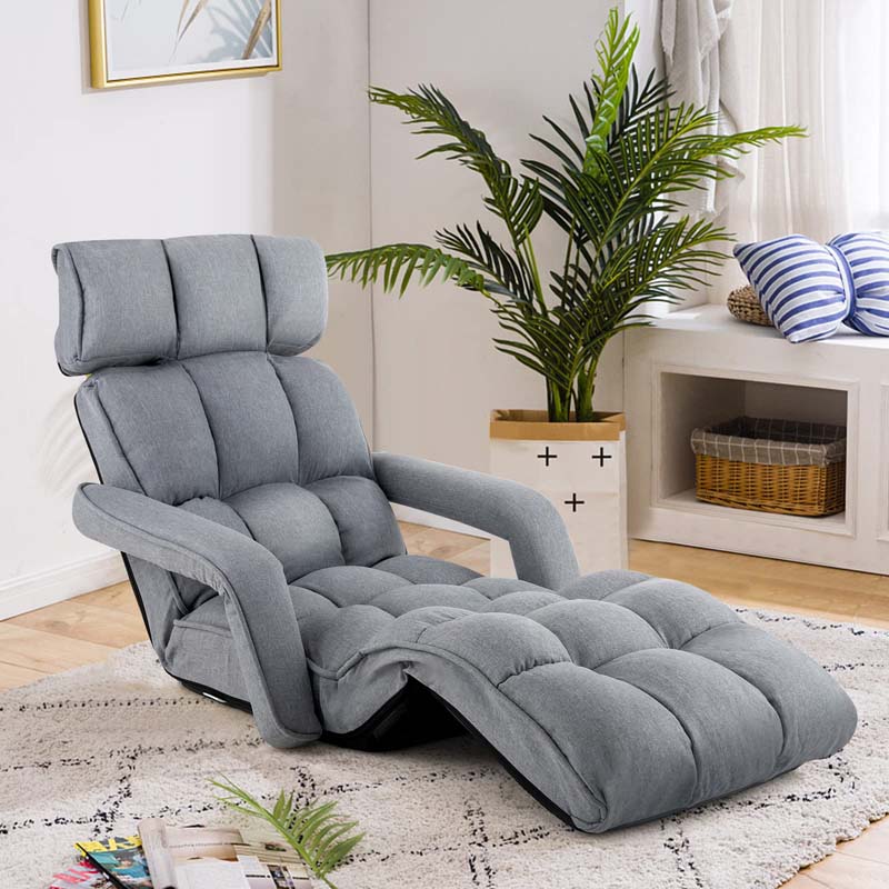 6-Position Adjustable Floor Sofa Bed, Folding Lazy Sofa Chaise Lounger Recliner with Armrests & Footrests for Living Room, Bedroom & Gaming