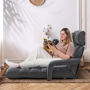 6-Position Adjustable Floor Sofa Bed, Folding Lazy Sofa Chaise Lounger Recliner with Armrests & Footrests for Living Room, Bedroom & Gaming