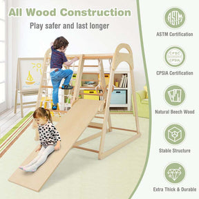 6-in-1 Wooden Kids Jungle Gym Playset with Slide Climbing Net, Indoor Playground Montessori Climbing Toys for Toddlers