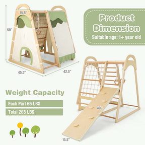6-in-1 Wooden Kids Jungle Gym Playset with Slide Climbing Net, Indoor Playground Montessori Climbing Toys for Toddlers