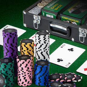 600PCS Poker Chip Set, 14 Gram Clay Poker Chips with Carrying Case & Automatic Card Shuffler for Texas Holdem, Blackjack, Casino, Card Games