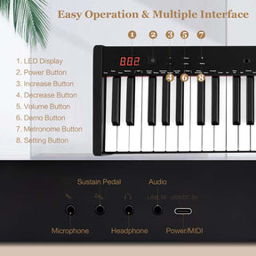 61-Key Semi-weighted Portable Electric Keyboard Piano, Complete Digital Piano Set with Stand, Stool, Case, Wireless MIDI & Sustain Pedal for Beginners