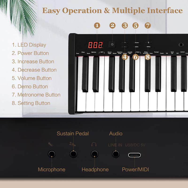 61-Key Semi-weighted Portable Electric Keyboard Piano, Complete Digital Piano Set with Stand, Stool, Case, Wireless MIDI & Sustain Pedal for Beginners