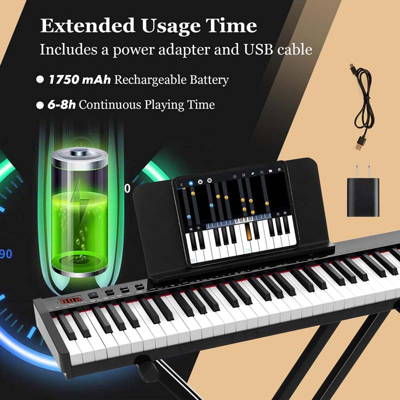 61-Key Semi-weighted Portable Electric Keyboard Piano, Complete Digital Piano Set with Stand, Stool, Case, Wireless MIDI & Sustain Pedal for Beginners