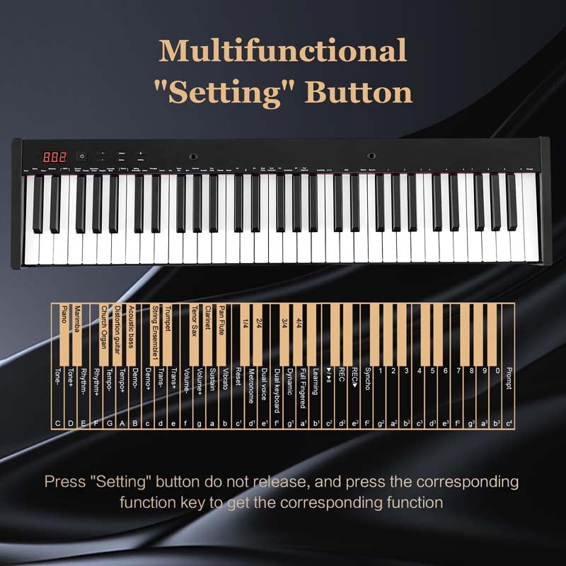 61-Key Semi-weighted Portable Electric Keyboard Piano, Complete Digital Piano Set with Stand, Stool, Case, Wireless MIDI & Sustain Pedal for Beginners
