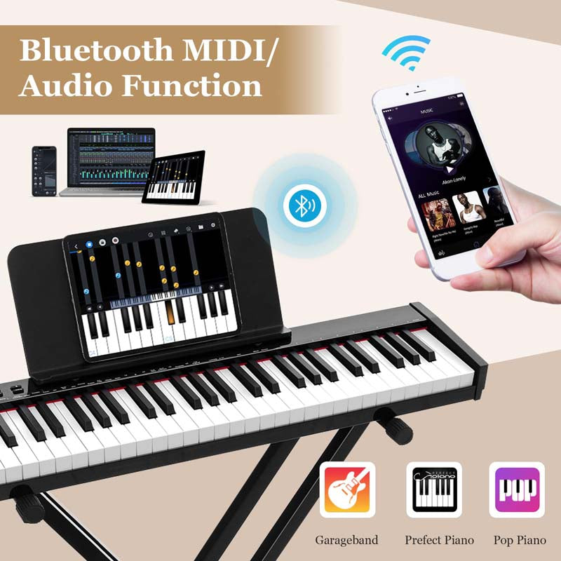 61-Key Semi-weighted Portable Electric Keyboard Piano, Complete Digital Piano Set with Stand, Stool, Case, Wireless MIDI & Sustain Pedal for Beginners