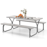 6 FT 8-Person Outdoor Large Picnic Table Bench Set with Umbrella Hole, Metal Frame, All-Weather HDPE Tabletop