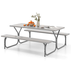 6 FT 8-Person Outdoor Large Picnic Table Bench Set with Umbrella Hole, Metal Frame, All-Weather HDPE Tabletop