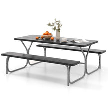 6 FT 8-Person Outdoor Large Picnic Table Bench Set with Umbrella Hole, Metal Frame, All-Weather HDPE Tabletop