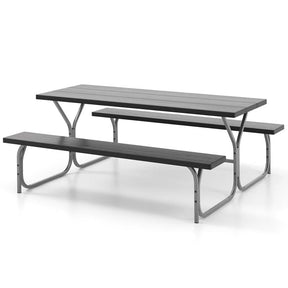 6 FT 8-Person Outdoor Large Picnic Table Bench Set with Umbrella Hole, Metal Frame, All-Weather HDPE Tabletop