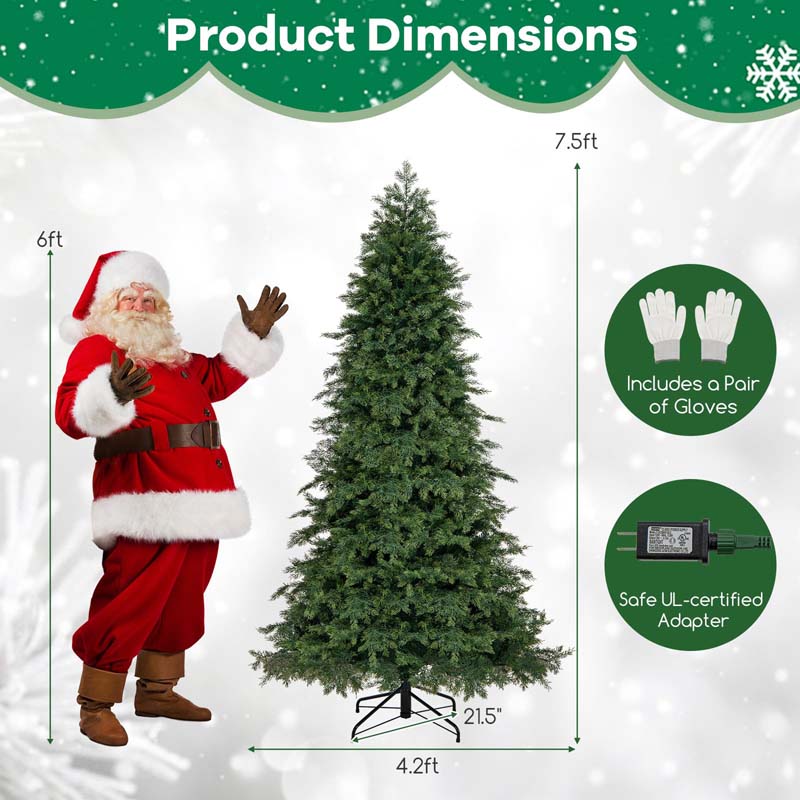 6/7.5 FT Pre-Lit Artificial Christmas Tree, PE/PVC Mixed Tips, Hinged Xmas Tree with Remote, 11 Color-Changing LED Modes, Timer & Metal Stand
