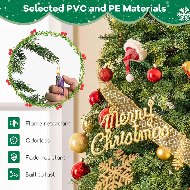 6/7.5 FT Pre-Lit Artificial Christmas Tree, PE/PVC Mixed Tips, Hinged Xmas Tree with Remote, 11 Color-Changing LED Modes, Timer & Metal Stand