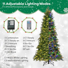6/7.5 FT Pre-Lit Artificial Christmas Tree, PE/PVC Mixed Tips, Hinged Xmas Tree with Remote, 11 Color-Changing LED Modes, Timer & Metal Stand