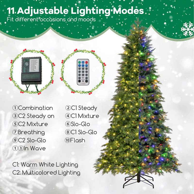 6/7.5 FT Pre-Lit Artificial Christmas Tree, PE/PVC Mixed Tips, Hinged Xmas Tree with Remote, 11 Color-Changing LED Modes, Timer & Metal Stand