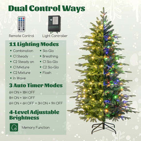 6/7.5/9 FT Pre-lit Artificial Christmas Tree with 260/380/560 Multicolor Lights, 714/1162/1770 Branch Tips, 11 Lighting Modes, Remote & Timer