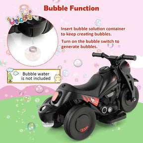6V Kids Ride On Motorcycle with Bubble Maker, Battery Powered 3-Wheel Electric Motorcycle with LED Headlight & Music for Toddlers Gift