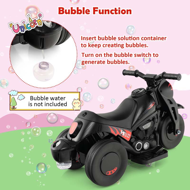 6V Kids Ride On Motorcycle with Bubble Maker, Battery Powered 3-Wheel Electric Motorcycle with LED Headlight & Music for Toddlers Gift