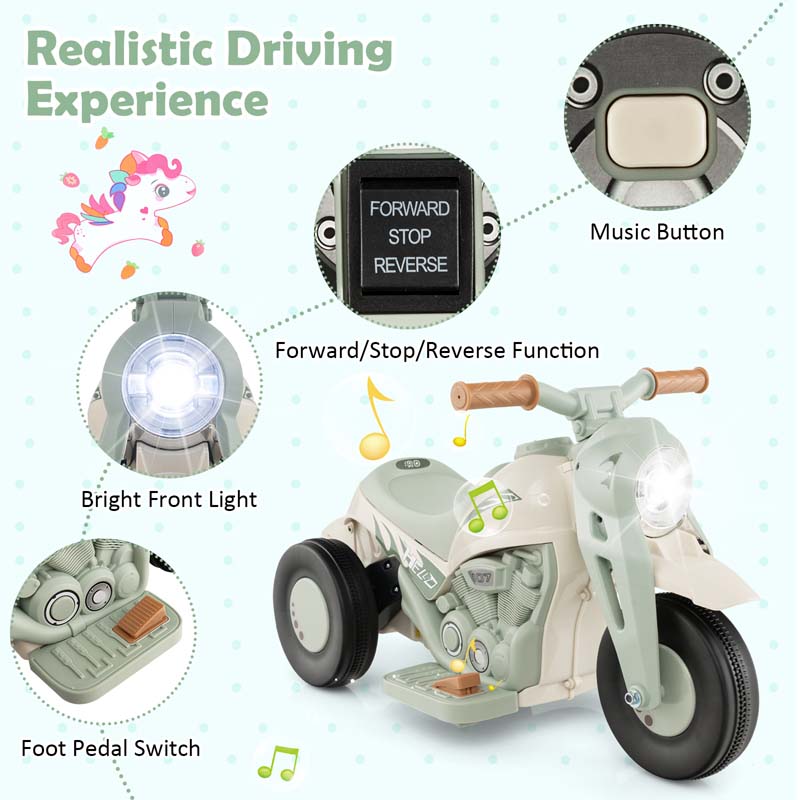 6V Kids Ride On Motorcycle with Bubble Maker, Battery Powered 3-Wheel Electric Motorcycle with LED Headlight & Music for Toddlers Gift