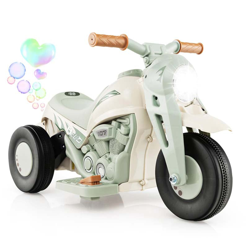 6V Kids Ride On Motorcycle with Bubble Maker, Battery Powered 3-Wheel Electric Motorcycle with LED Headlight & Music for Toddlers Gift