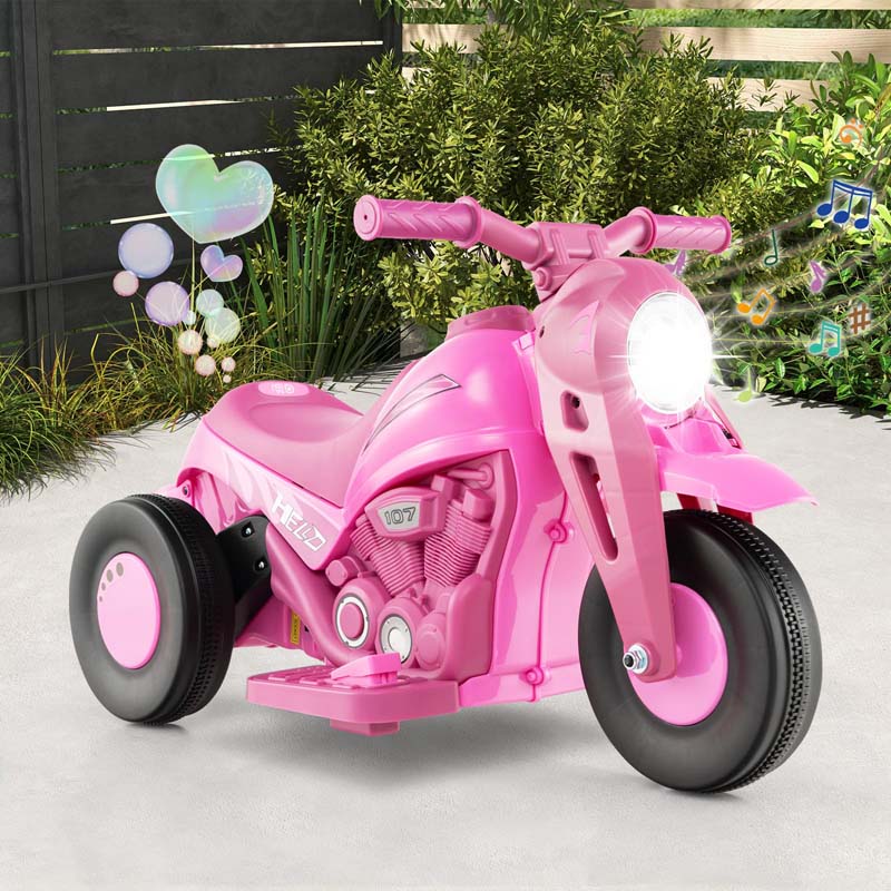 6V Kids Ride On Motorcycle with Bubble Maker, Battery Powered 3-Wheel Electric Motorcycle with LED Headlight & Music for Toddlers Gift