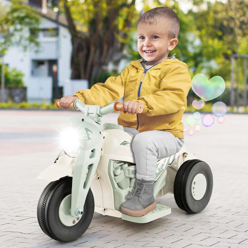 6V Kids Ride On Motorcycle with Bubble Maker, Battery Powered 3-Wheel Electric Motorcycle with LED Headlight & Music for Toddlers Gift
