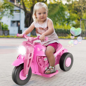 6V Kids Ride On Motorcycle with Bubble Maker, Battery Powered 3-Wheel Electric Motorcycle with LED Headlight & Music for Toddlers Gift
