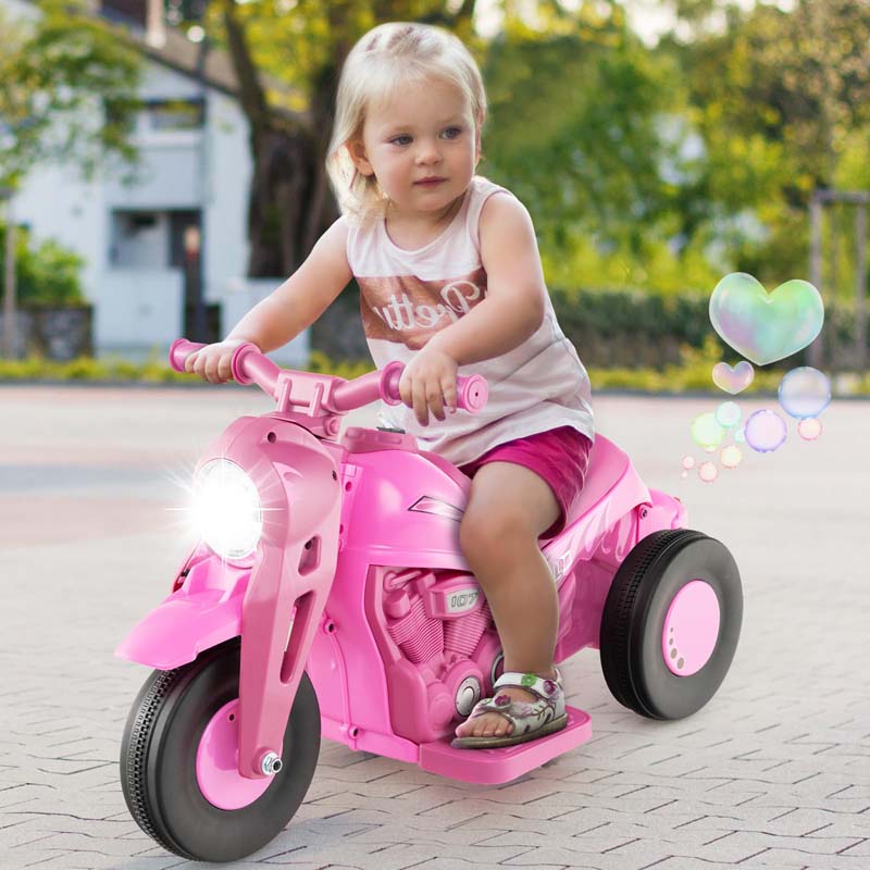 6V Kids Ride On Motorcycle with Bubble Maker, Battery Powered 3-Wheel Electric Motorcycle with LED Headlight & Music for Toddlers Gift