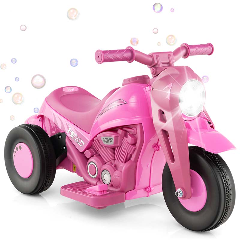 6V Kids Ride On Motorcycle with Bubble Maker, Battery Powered 3-Wheel Electric Motorcycle with LED Headlight & Music for Toddlers Gift