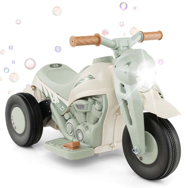 6V Kids Ride On Motorcycle with Bubble Maker, Battery Powered 3-Wheel Electric Motorcycle with LED Headlight & Music for Toddlers Gift