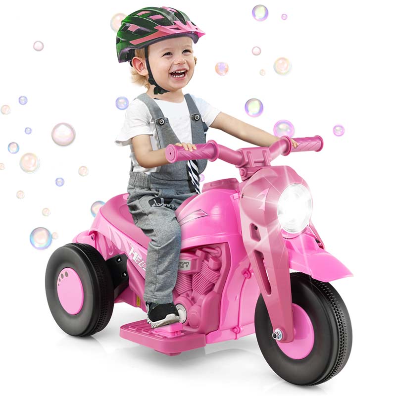 6V Kids Ride On Motorcycle with Bubble Maker, Battery Powered 3-Wheel Electric Motorcycle with LED Headlight & Music for Toddlers Gift