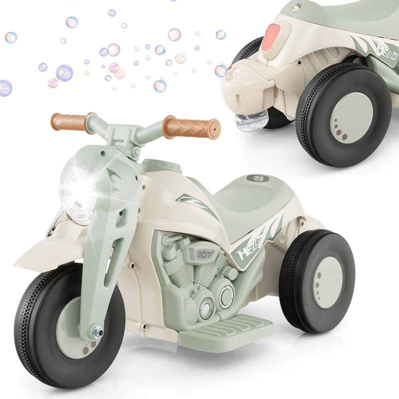 6V Kids Ride On Motorcycle with Bubble Maker, Battery Powered 3-Wheel Electric Motorcycle with LED Headlight & Music for Toddlers Gift