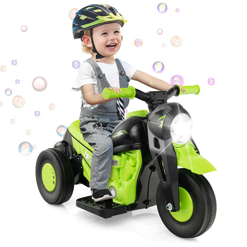 6V Kids Ride On Motorcycle with Bubble Maker, Battery Powered 3-Wheel Electric Motorcycle with LED Headlight & Music for Toddlers Gift