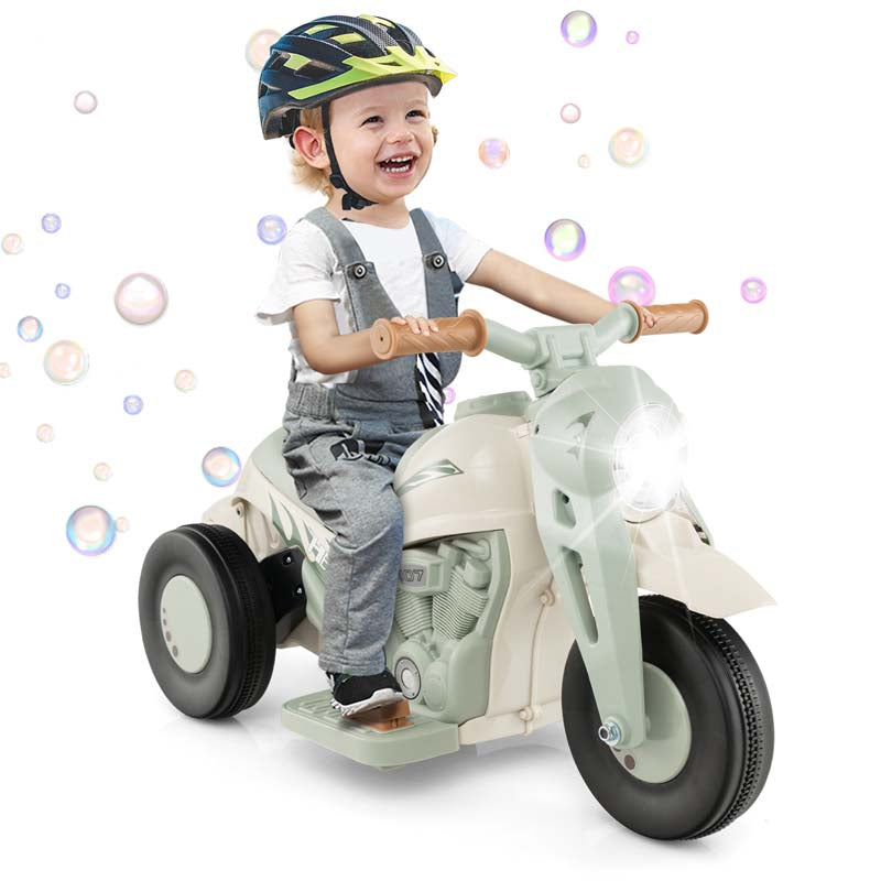 6V Kids Ride On Motorcycle with Bubble Maker, Battery Powered 3-Wheel Electric Motorcycle with LED Headlight & Music for Toddlers Gift