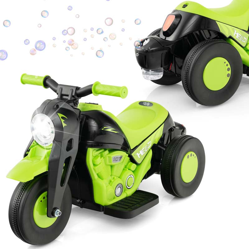 6V Kids Ride On Motorcycle with Bubble Maker, Battery Powered 3-Wheel Electric Motorcycle with LED Headlight & Music for Toddlers Gift