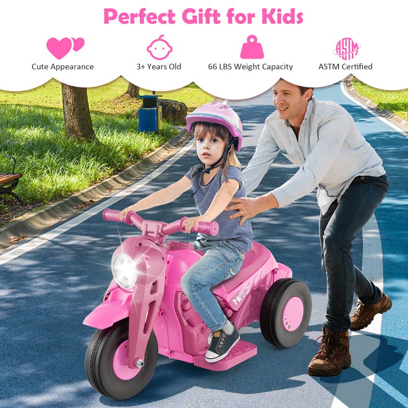 6V Kids Ride On Motorcycle with Bubble Maker, Battery Powered 3-Wheel Electric Motorcycle with LED Headlight & Music for Toddlers Gift