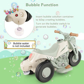6V Kids Ride On Motorcycle with Bubble Maker, Battery Powered 3-Wheel Electric Motorcycle with LED Headlight & Music for Toddlers Gift