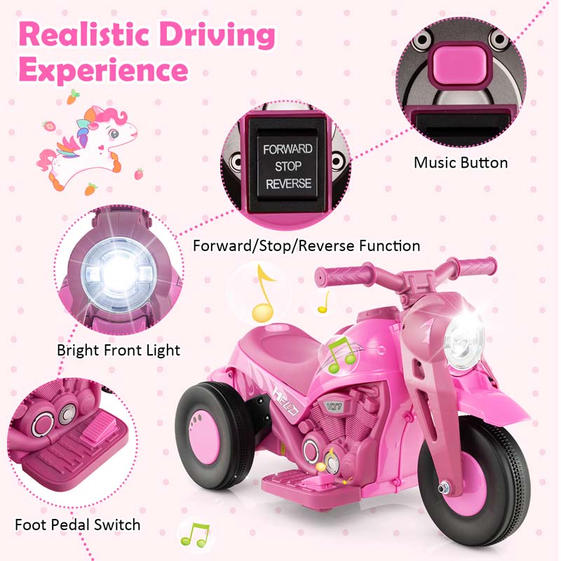 6V Kids Ride On Motorcycle with Bubble Maker, Battery Powered 3-Wheel Electric Motorcycle with LED Headlight & Music for Toddlers Gift