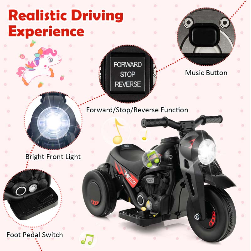 6V Kids Ride On Motorcycle with Bubble Maker, Battery Powered 3-Wheel Electric Motorcycle with LED Headlight & Music for Toddlers Gift