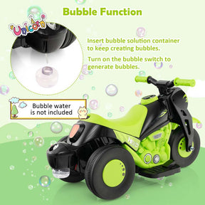6V Kids Ride On Motorcycle with Bubble Maker, Battery Powered 3-Wheel Electric Motorcycle with LED Headlight & Music for Toddlers Gift