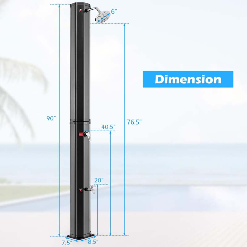7.5 FT 15.9 Gallon Solar Heated Outdoor Shower with Shower Head & Foot Shower Tap, Freestanding Outside Shower for Backyard Poolside Beach