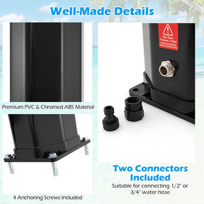 7.5 FT 15.9 Gallon Solar Heated Outdoor Shower with Shower Head & Foot Shower Tap, Freestanding Outside Shower for Backyard Poolside Beach