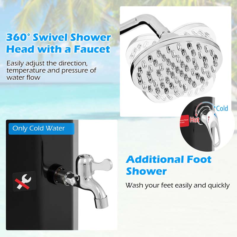 7.5 FT 15.9 Gallon Solar Heated Outdoor Shower with Shower Head & Foot Shower Tap, Freestanding Outside Shower for Backyard Poolside Beach
