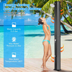 7.5 FT 15.9 Gallon Solar Heated Outdoor Shower with Shower Head & Foot Shower Tap, Freestanding Outside Shower for Backyard Poolside Beach